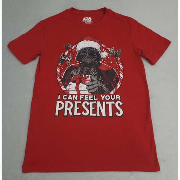 Mad Engine Mens Star Wars Christmas Tee M Red I Can Feel Your Presents Vader - Picture 1 of 6